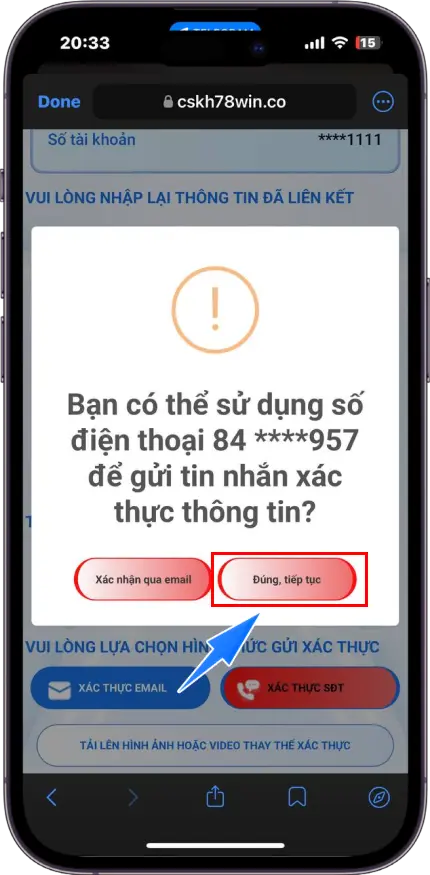 Bước 4 : Chọn Đúng , tiếp tục